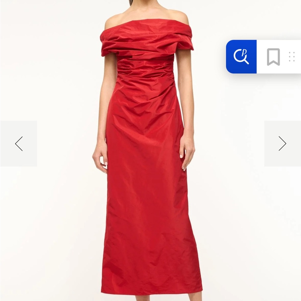 STAUD ANDREA Off-Shoulder Red Midi Dress